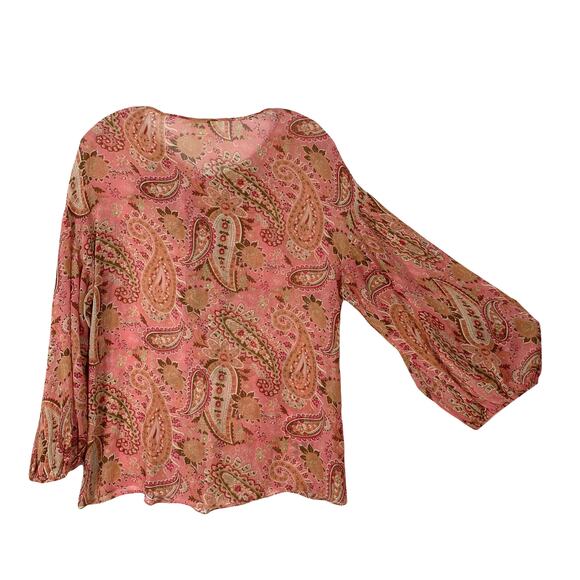 NWOT SUNDANCE Top Women M Silk Chiffon Paisley Floral Ruffle Pink Balloon Sleeve - Picture 2 of 10